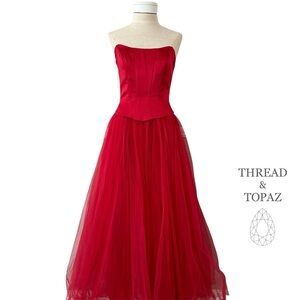 Red Tulle Corset Top Gown Vintage 80s Small